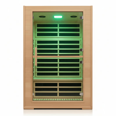2 Person Far Infrared Sauna with Smart APP Control, 2000W Low EMF Wooden Infrared Sauna Room for Home, 8 Carbon Mica Heating Panels Wellness Sauna, Canadian Hemlock Indoor Spa for Home Relaxation