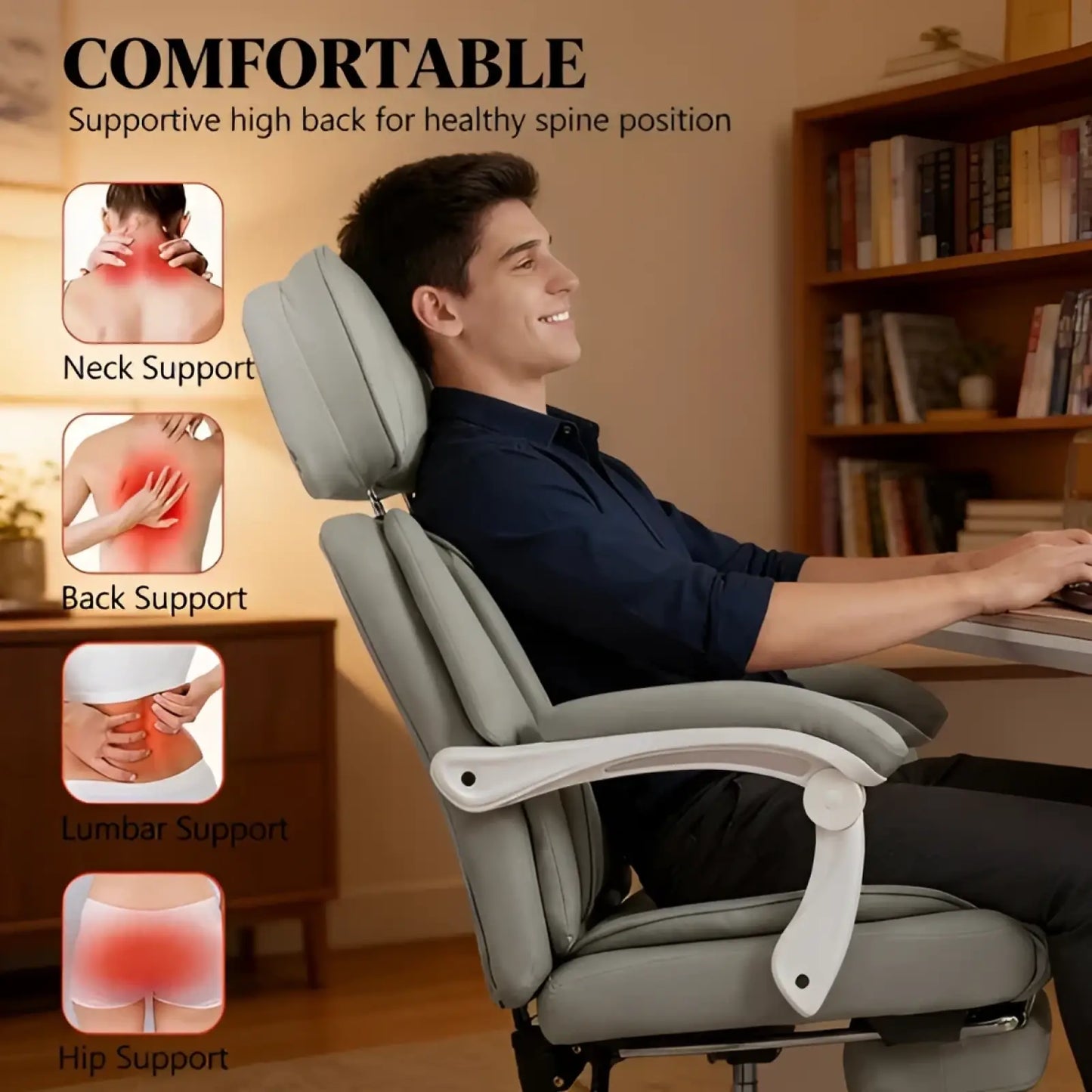 Massage Office Chair with Heat and Retractable Footrest
