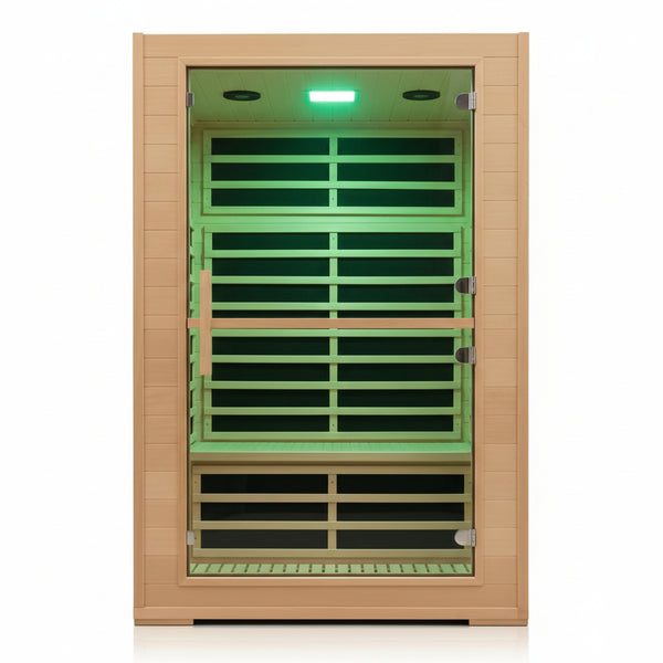 2 Person Far Infrared Sauna with Smart APP Control, 2000W Low EMF Wooden Infrared Sauna Room for Home, 8 Carbon Mica Heating Panels Wellness Sauna, Canadian Hemlock Indoor Spa for Home Relaxation
