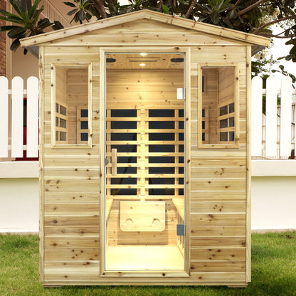 Four Person Far-Infrared Old Fir Outdoor Sauna Room