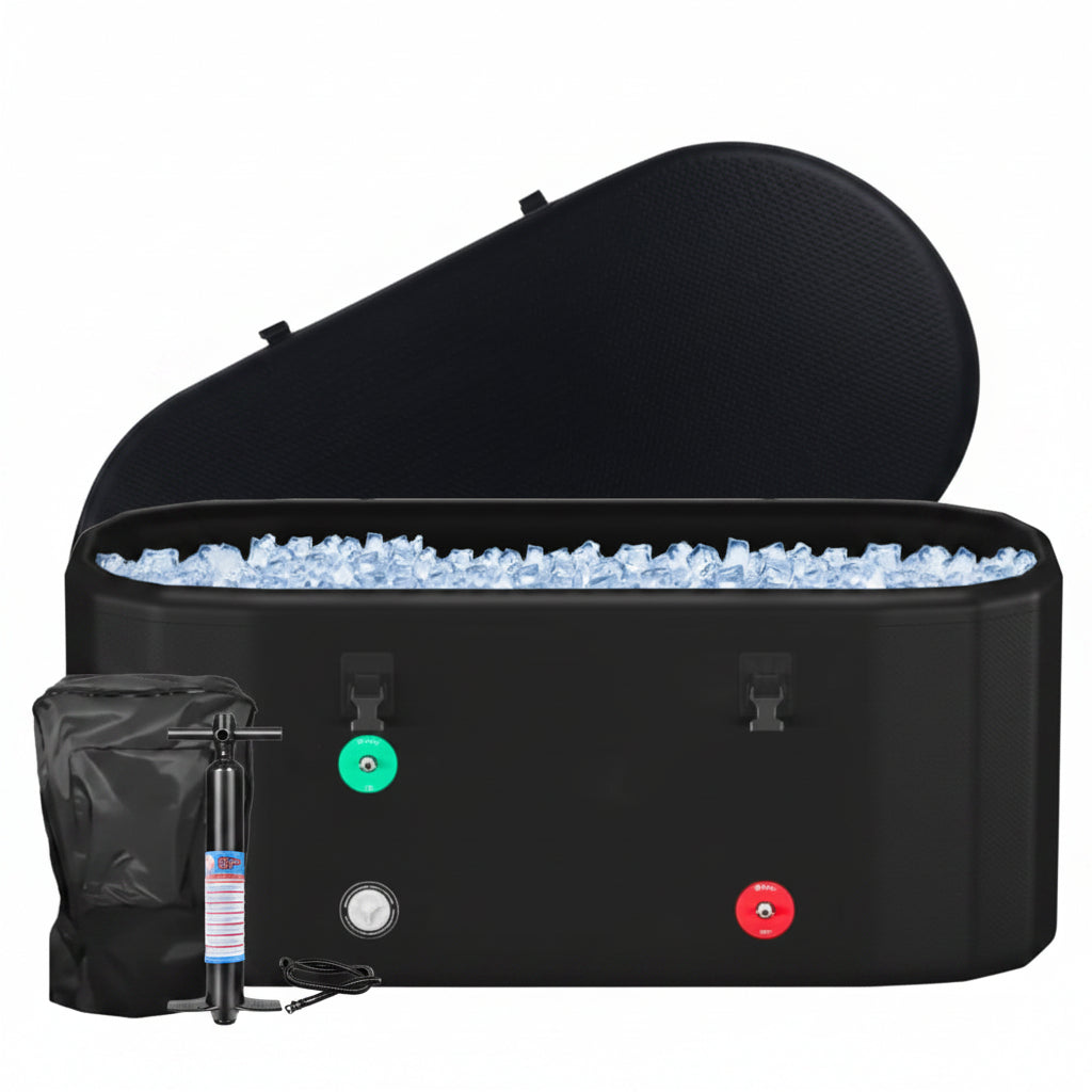 XXL Drop Stitch Ice Bath Tub for Recovery 216 Gal, Compatible with Water Chillers, Cold Plunge Tub with Insulated Lid, Multi-Layer Portable Bathtub for Cold Water Therapy(59In*32.2In*27In)