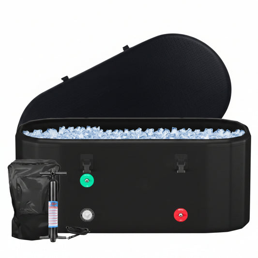 XXL Drop Stitch Ice Bath Tub for Recovery 216 Gal, Compatible with Water Chillers, Cold Plunge Tub with Insulated Lid, Multi-Layer Portable Bathtub for Cold Water Therapy(59In*32.2In*27In)