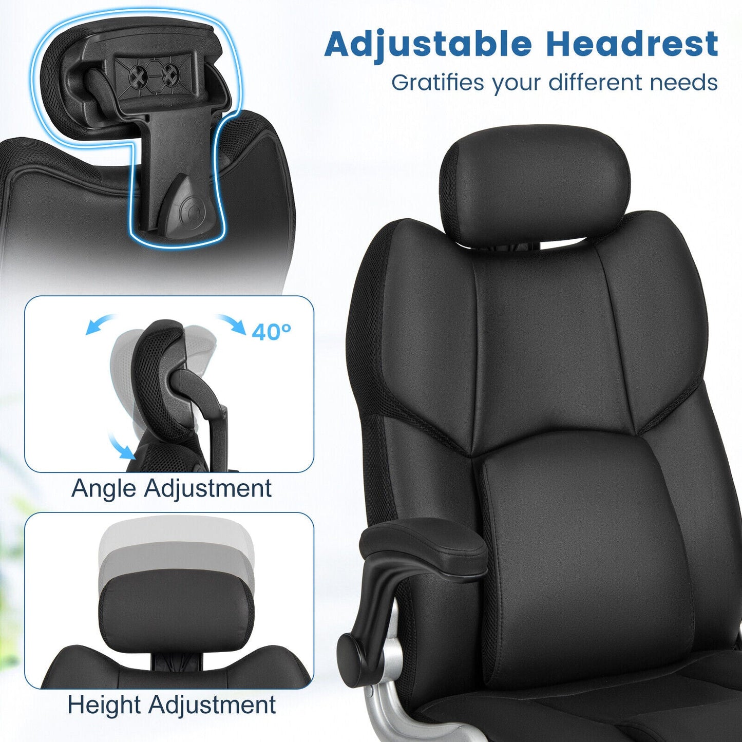 Kneading Massage Office Chair with Adjustable Headrest-Black