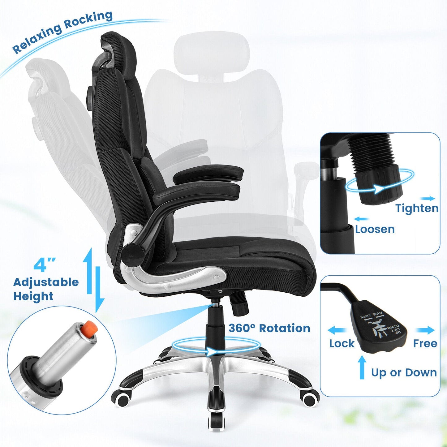 Kneading Massage Office Chair with Adjustable Headrest-Black