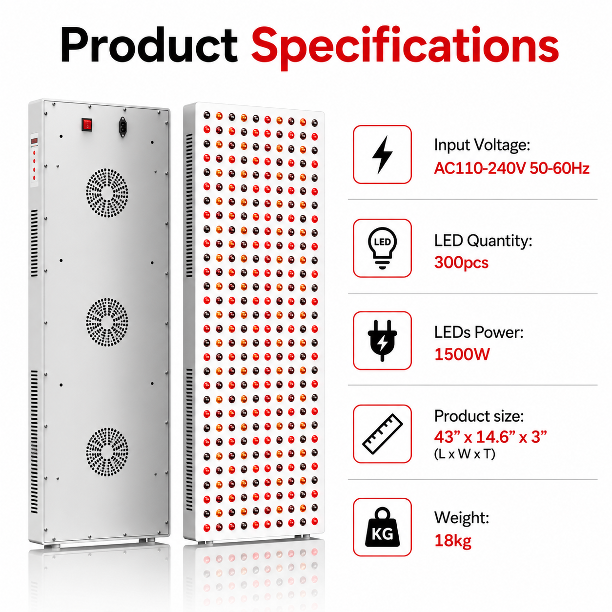 Red Light Therapy  & Near Infrared Light Therapy Panel, Full Body, 1500W